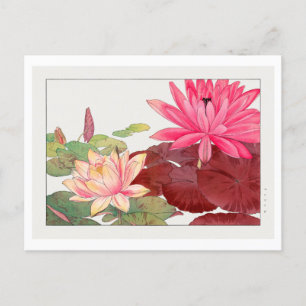 Vintage Japanese Lotus Woodblock Print Postcard