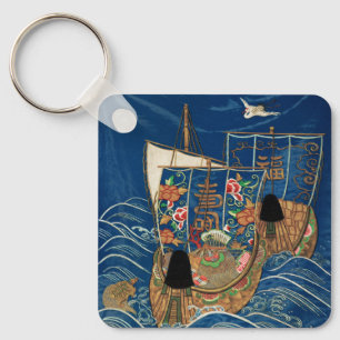 Vintage Japanese Lucky Treasure Ship G.A. Audsley Key Ring