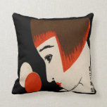 Vintage Japanese Matchbook Cover 1930 Deco Cushion<br><div class="desc">Art Deco style bold Asian graphic of woman and two eggs. In black,  orange red and cream.  Girl has flapper style bob and arched eyebrows,  and full red lips.  There is some Japanese writing near her neck. From a Depression era matchbook cover. Vintage art pillow for you to enjoy.</div>