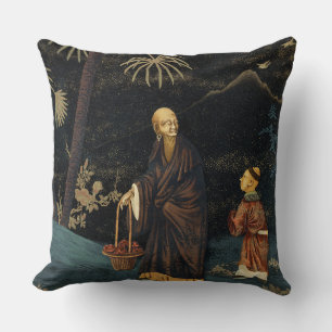 Vintage Japanese Monk and Child G.A. Audsley Cushion