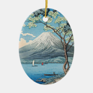 Vintage Japanese Mount Fuji and Lake Yamanaka Art Ceramic Tree Decoration