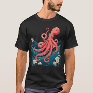 Vintage Japanese Octopus Cherry Blossom Retro T-Shirt
