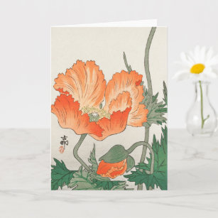 Vintage Japanese Orange Poppy Flower, Ohara Koson  Card