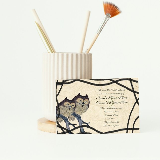 Vintage Japanese Owl Wedding Invitation (Creator Uploaded)