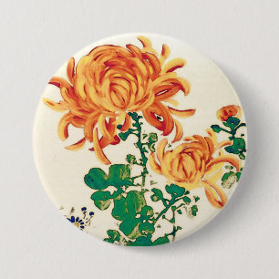 Vintage Japanese Painting of Chrysanthemums 7.5 Cm Round Badge