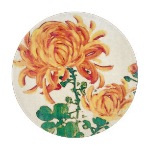 Vintage Japanese Painting of Chrysanthemums Cutting Board