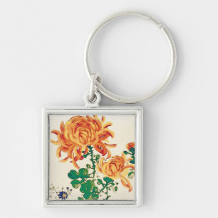 Vintage Japanese Painting of Chrysanthemums Key Ring