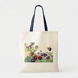 Vintage Japanese Pansy Flower Ukiyo-e Botanical Tote Bag