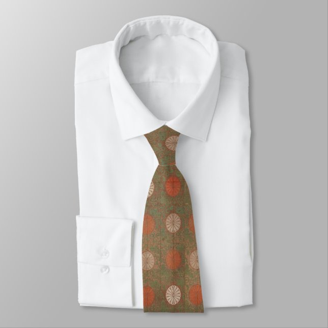 Vintage Japanese Pattern Dots Earth Tones Tie (Tied)