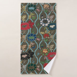 Vintage Japanese Peony Ogee Floral Pattern Bath Towel Set