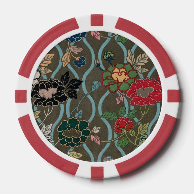 Vintage Japanese Peony Ogee Floral Pattern Poker Chips (Front)