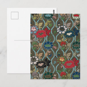 Vintage Japanese Peony Ogee Floral Pattern Postcard