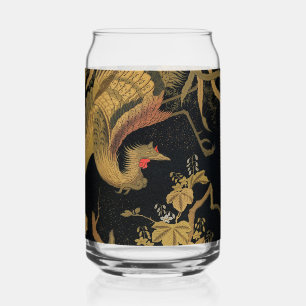 Vintage Japanese Phoenix Gold Black Bird Can Glass