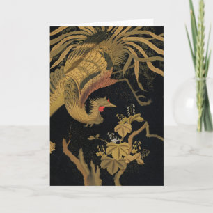 Vintage Japanese Phoenix Gold Black Bird Card