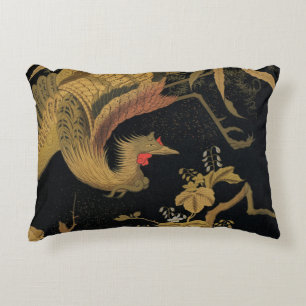 Vintage Japanese Phoenix Gold Black Bird Decorative Cushion