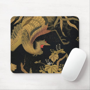 Vintage Japanese Phoenix Gold Black Bird Mouse Pad