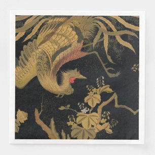 Vintage Japanese Phoenix Gold Black Bird Napkin
