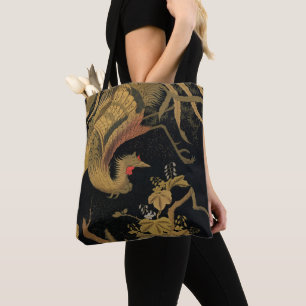 Vintage Japanese Phoenix Gold Black Bird Tote Bag
