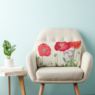 Vintage Japanese Poppy Botanical Art 1917 Lumbar Cushion