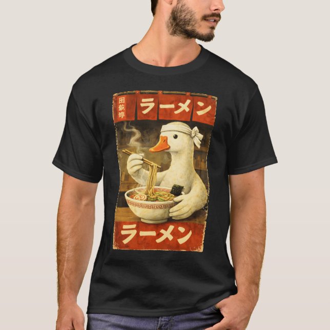 Vintage Japanese Ramen Duck Foodie Anime T-Shirt (Front)