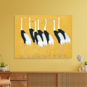 Vintage Japanese Red Crowned Crane Gold Art Canvas Print