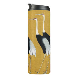 Vintage Japanese Red Crowned Crane Gold Art Thermal Tumbler