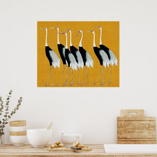 Vintage Japanese Red Crowned Cranes Poster