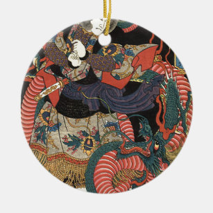 Vintage Japanese Red Dragon Ceramic Tree Decoration