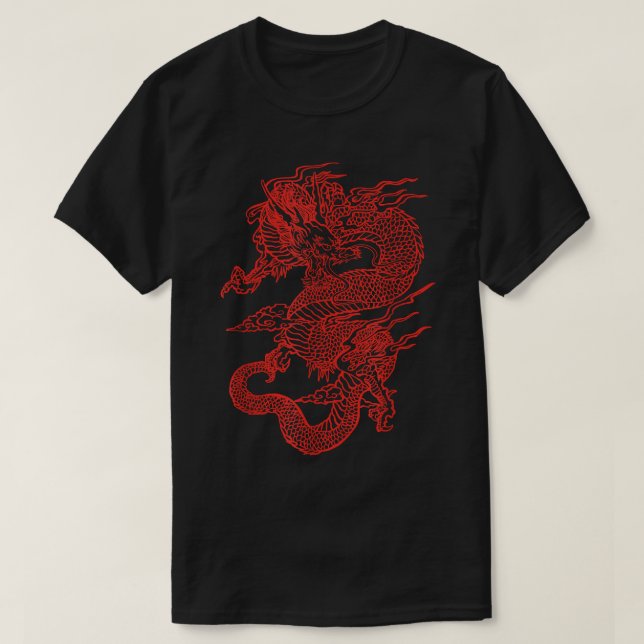 Vintage Japanese Red Dragon Tattoo T-Shirt (Design Front)