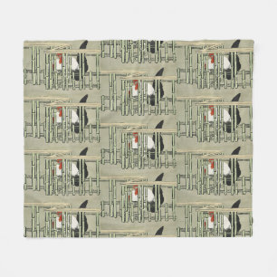 Vintage Japanese Rooster Behind Bamboo Fence Art Fleece Blanket