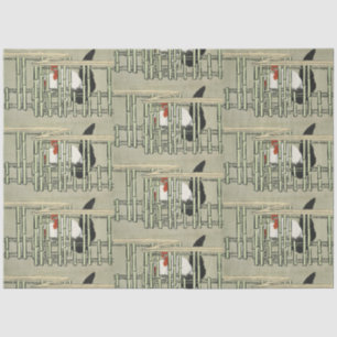 Vintage Japanese Rooster Behind Bamboo Fence Art Tissue Paper
