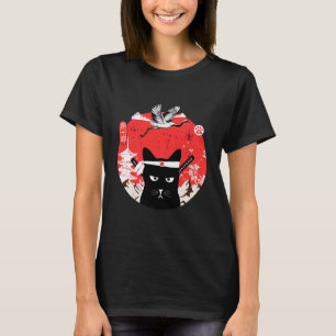 Vintage Japanese Samurai black Cat T-Shirt