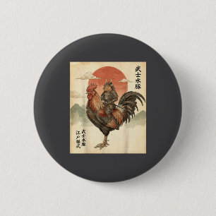Vintage Japanese Samurai Capybara Rooster Chicken 6 Cm Round Badge