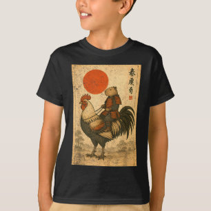 Vintage Japanese Samurai Capybara Rooster Chicken  T-Shirt