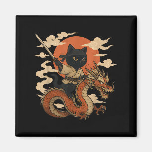 Vintage Japanese Samurai Cat Ninja Dragon Kawaii A Magnet