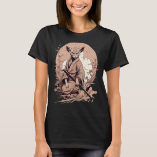 Vintage Japanese Samurai Devon Rex Cat T-Shirt