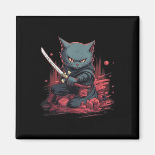Vintage Japanese Samurai Ninja Cat Tattoo Kawaii  Magnet