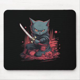 Vintage Japanese Samurai Ninja Cat Tattoo Kawaii  Mouse Pad