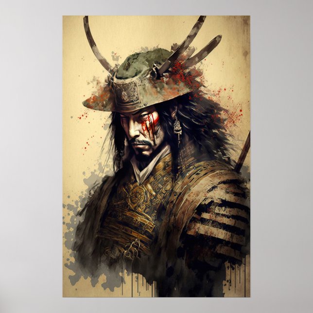 Vintage Japanese Samurai Warrior Art Print Poster (Front)