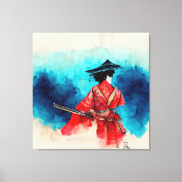 Vintage Japanese Samurai Warrior Stretched Canvas 