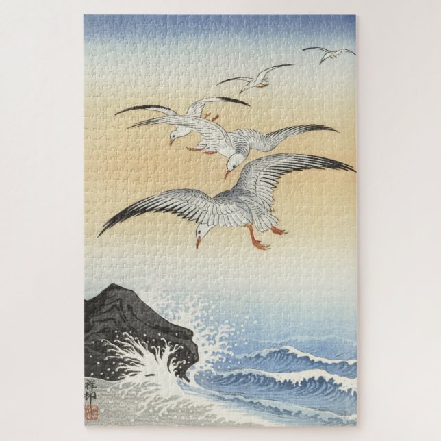 Vintage Japanese Seagulls at Sea Art Jigsaw Puzzle (Vertical)