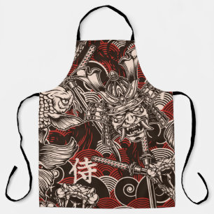 Vintage japanese seamless pattern with katana swor apron
