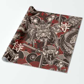 Vintage japanese seamless pattern with katana swor wrapping paper