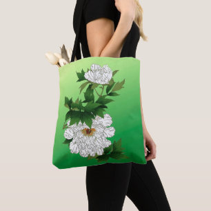 Vintage Japanese Sketch of Large White Peony Tote Bag