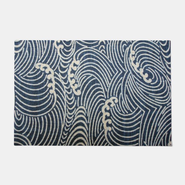Vintage Japanese Textile, Wave Pattern Doormat (Front)