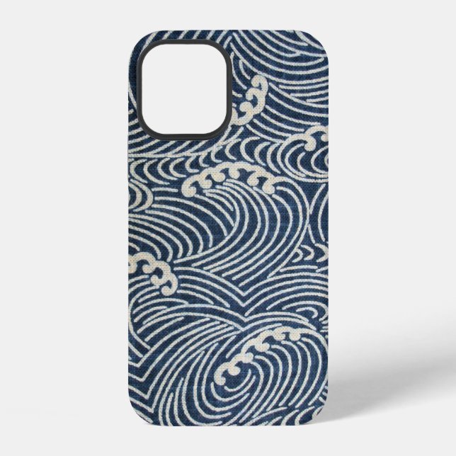 Vintage Japanese Textile, Wave Pattern iPhone Case (Back)