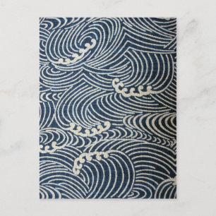 Vintage Japanese Textile, Wave Pattern Postcard