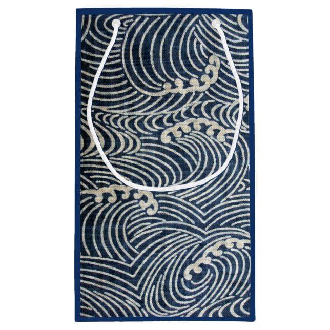 Vintage Japanese Textile, Wave Pattern Small Gift Bag (Back)