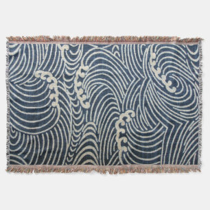 Vintage Japanese Textile, Wave Pattern Throw Blanket