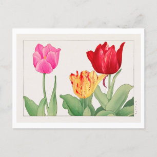Vintage Japanese Tulip Woodblock Print Postcard